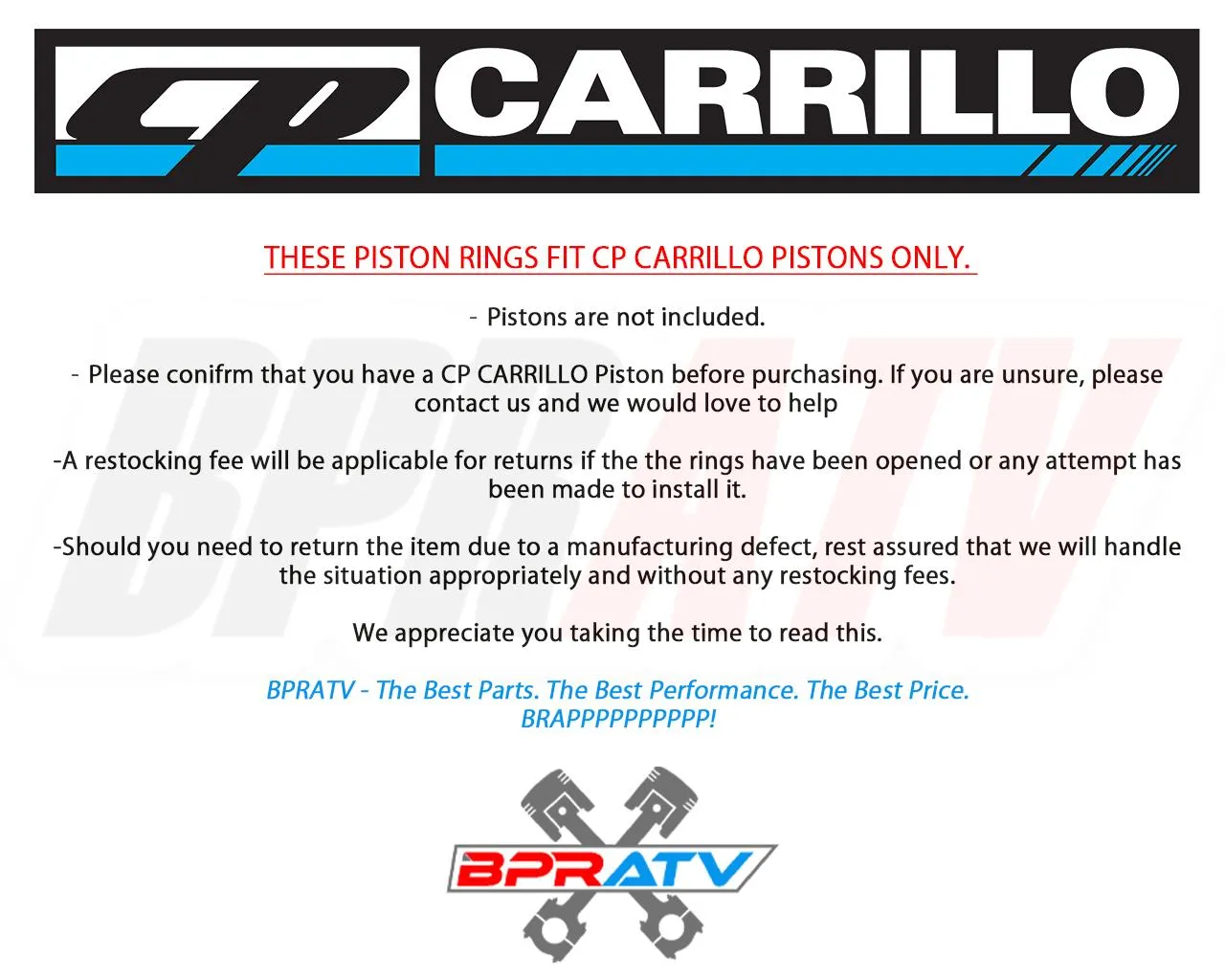 '06  Honda TRX450R TRX 450R 450ER Stock 96mm Bore CP Carrillo Piston Rings Only