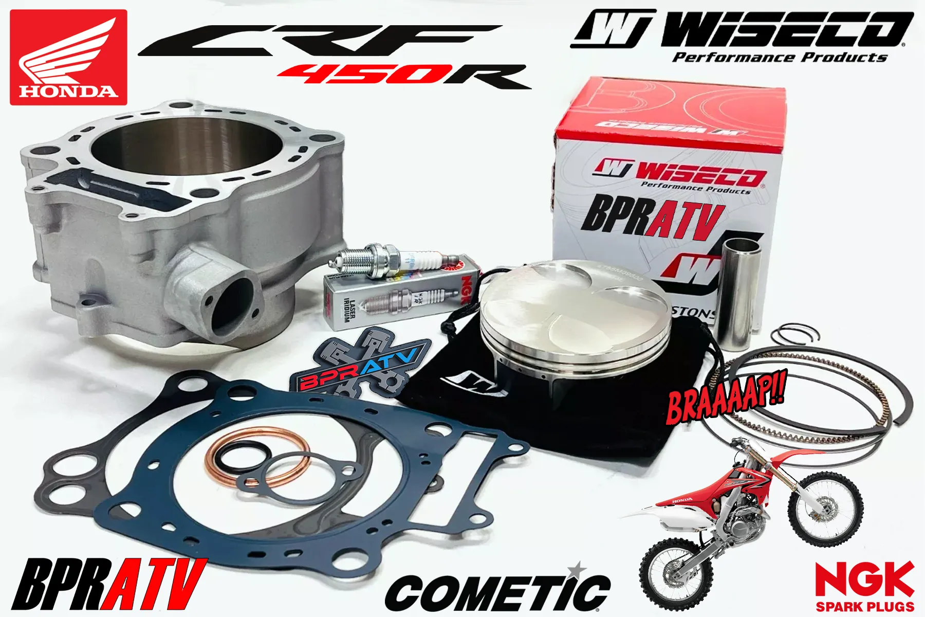 09-12 CRF450R CRF 450R Stock Top End Rebuild Kit Cylinder Wiseco Piston Cometic