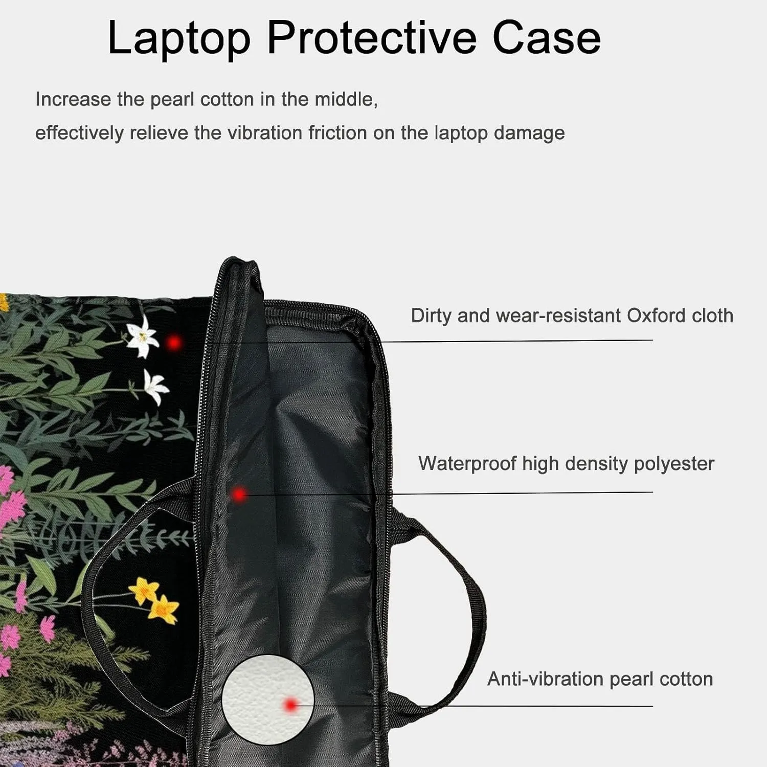 15-Inch Laptop Sleeve  Stylish, Lightweight, Shockproof, Water-Resistant Case for Lenovo, HP, Dell, Asus Notebooks - Weeds