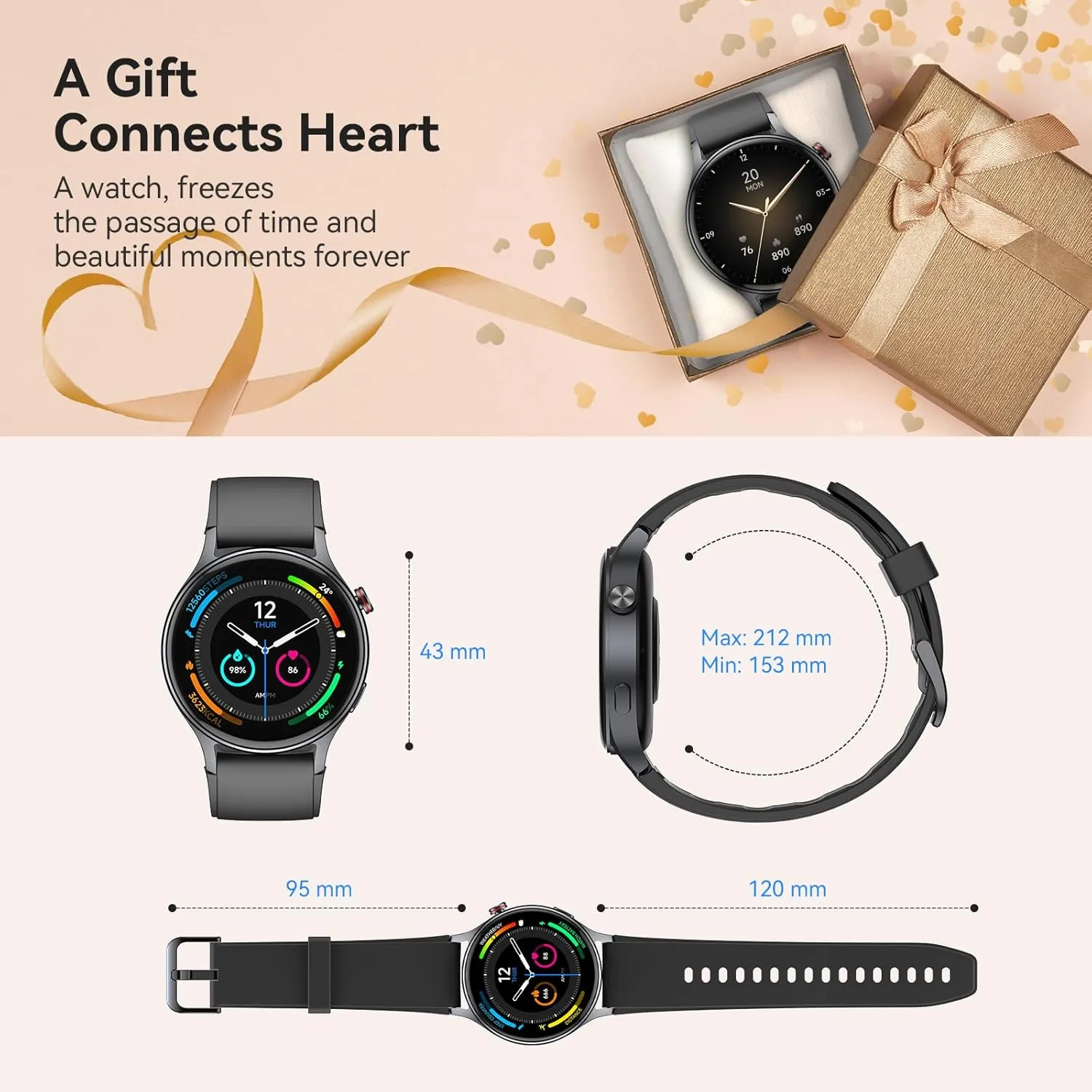 aeac Smart Watch for Men Women, AMOLED Ultra-Clear Screen Fitness Trackers with Heart Rate/Sleep/SpO2 Monitor, Smartwatch for iPhone/Samsung/Android, 110  Sport Modes Waterproof Reloj Inteligente