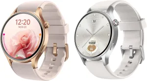 aeac Smart Watch for Women, AMOLED Ultra-Clear Screen Activity Trackers with Heart Rate/Sleep/SpO2 Monitor, Smartwatch for iPhone/Samsung/Android(Pink and Gray)