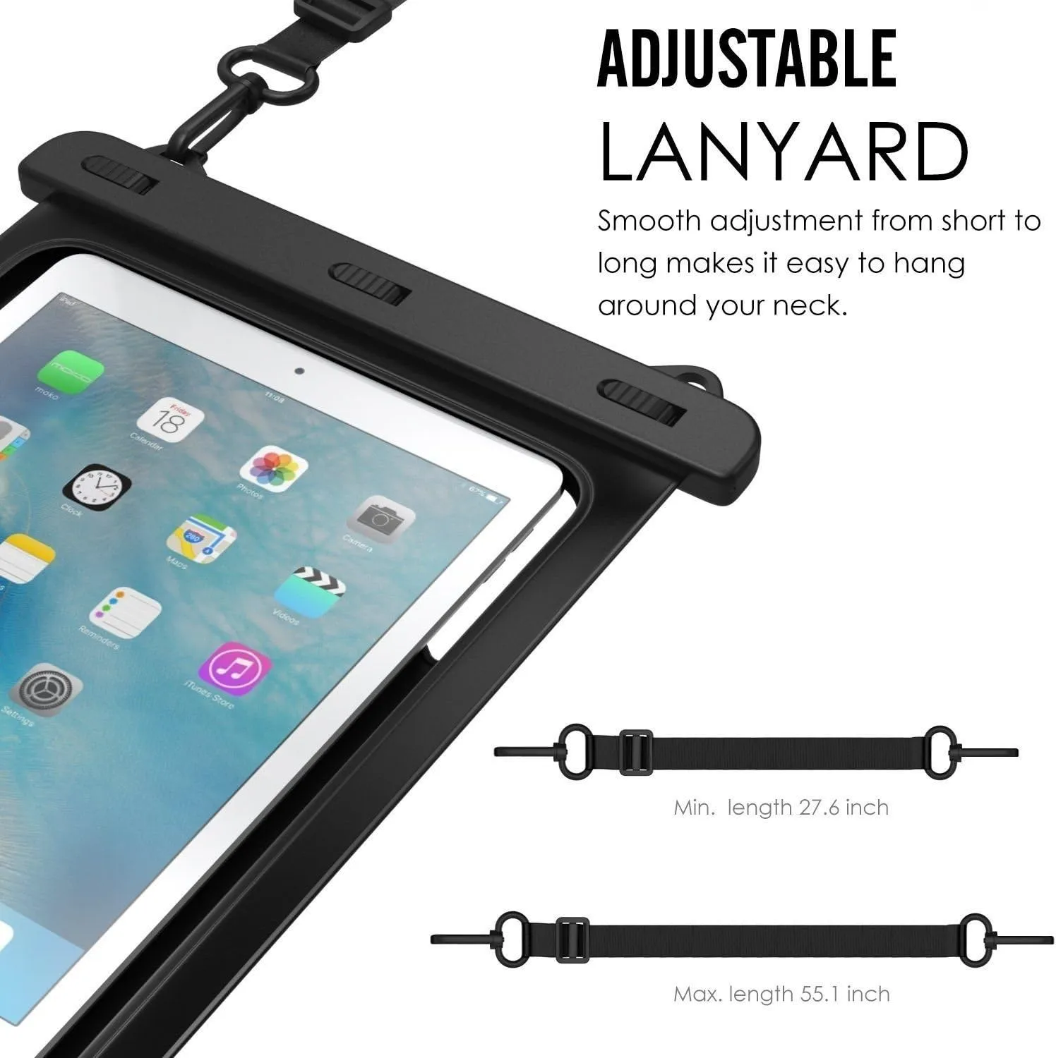 AICase Universal iPad Waterproof, Dry Bag Pouch for iPad Pro 10.5, New iPad 9.7 2017/2018, iPad Pro 9.7, iPad Air/Air 2, Tablets up to 11.5 Inch (Black)