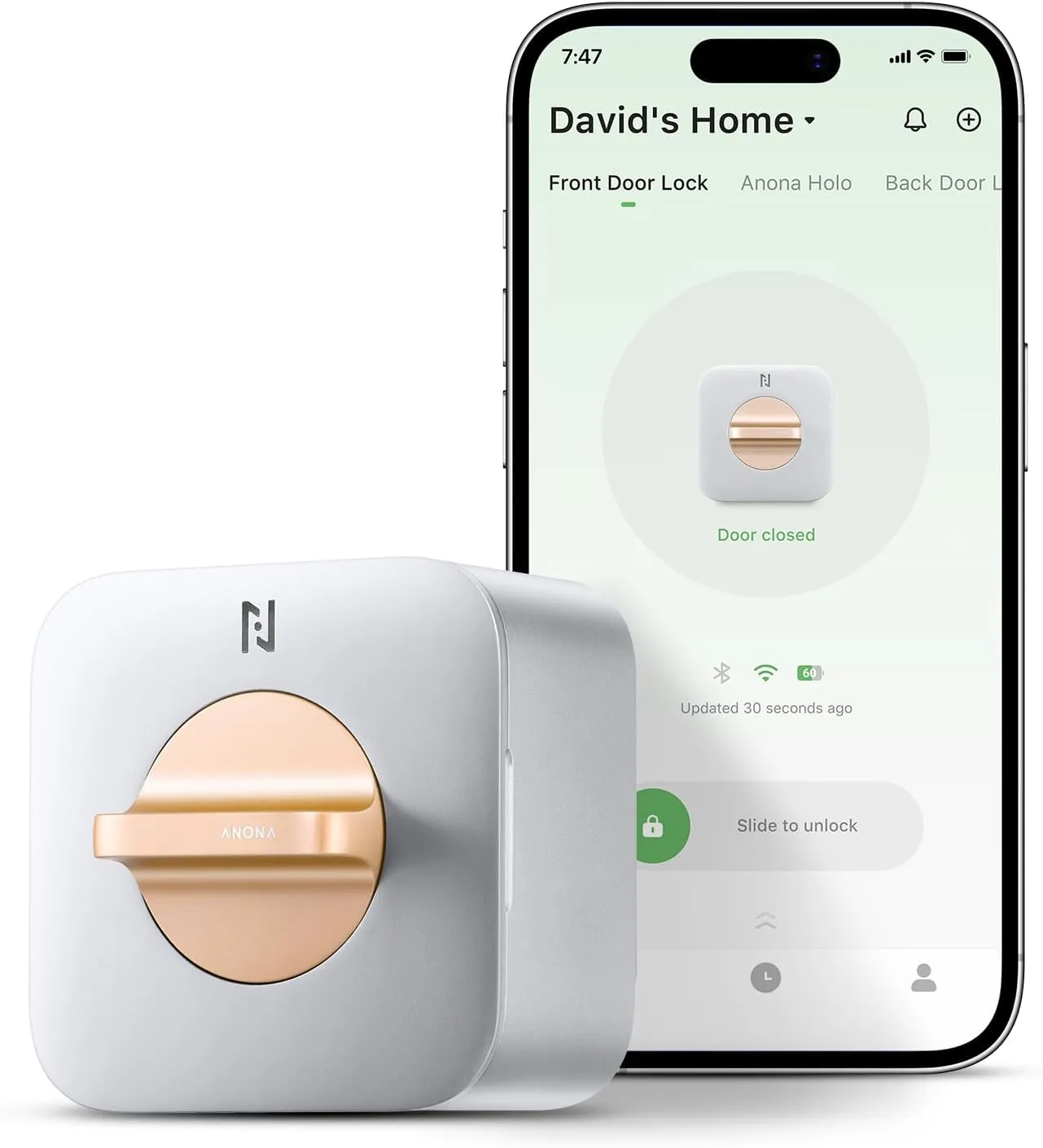 Anona Holo Wi-Fi Smart Lock, Keyless Entry Door Lock with App Remote Control, Auto-Lock & Anomaly Detection, Non-Destructive Installation, Supports Alexa, Apple Home, Matter
