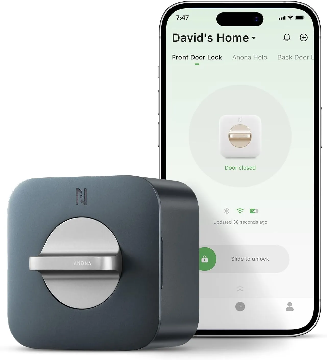 Anona Holo Wi-Fi Smart Lock, Keyless Entry Door Lock with App Remote Control, Auto-Lock & Anomaly Detection, Non-Destructive Installation, Supports Alexa, Apple Home, Matter
