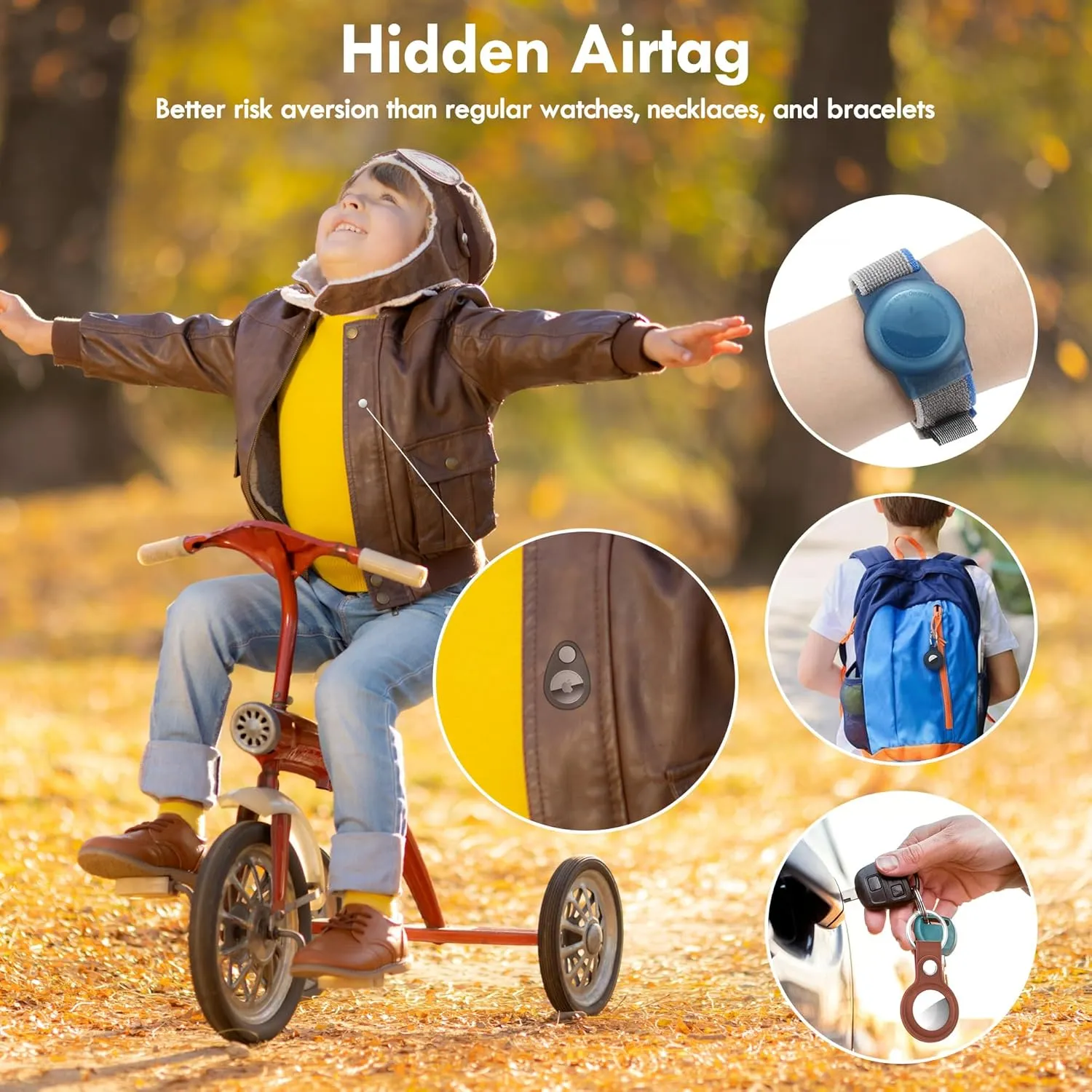 Apple Airtag Holder for Kids, 2 Pack Hidden GPS Tracker Cases, Anti-Removal Airtag Silicone Case with Pins, Hidden Inside Clothes, Suitable for Kids Elder Backpack Luggage (Black Blue)