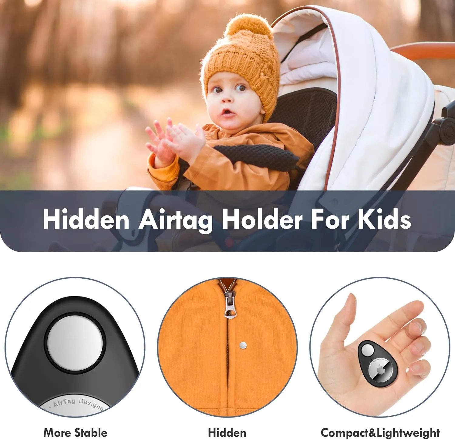 Apple Airtag Holder for Kids, 2 Pack Hidden GPS Tracker Cases, Anti-Removal Airtag Silicone Case with Pins, Hidden Inside Clothes, Suitable for Kids Elder Backpack Luggage (Black Blue)