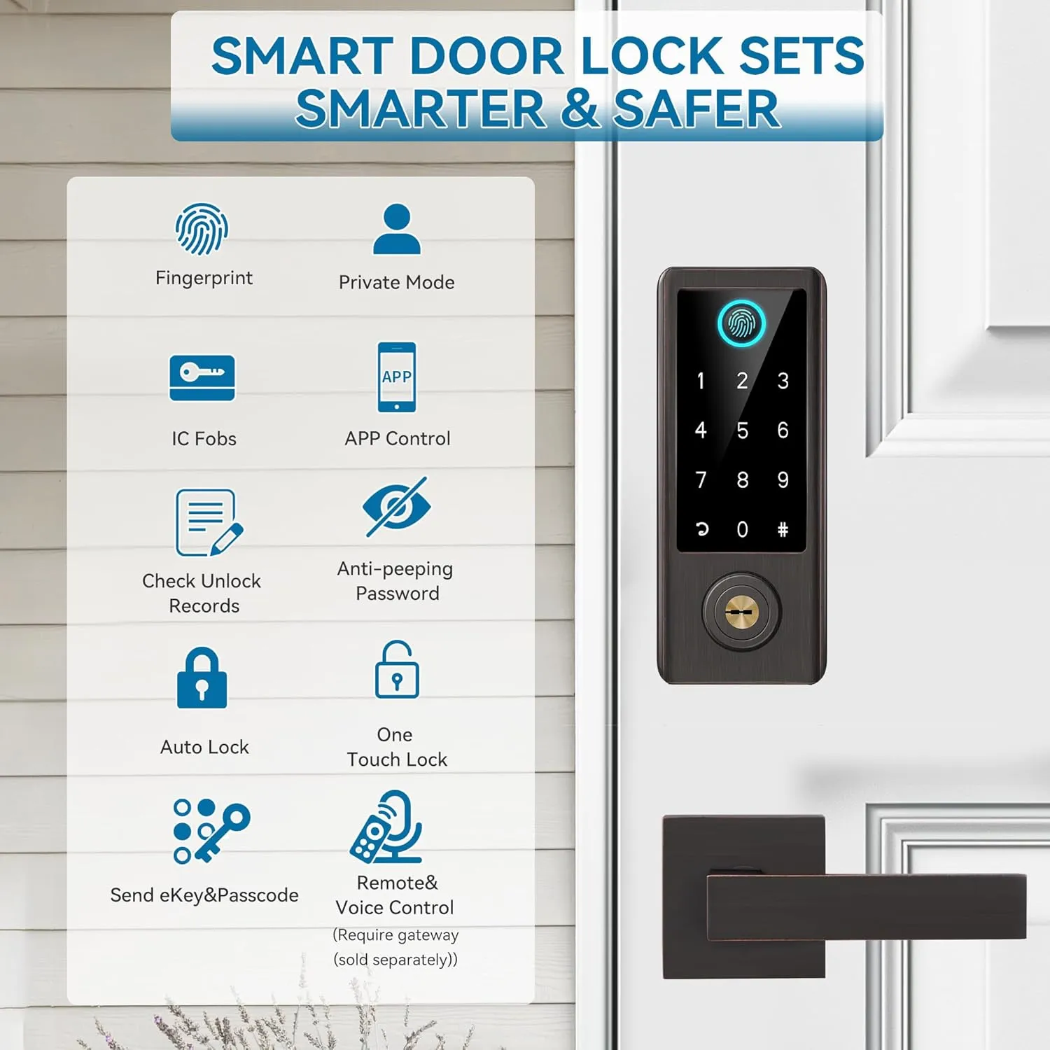 BEBASIA Smart Fingerprint Door Lock with Handle Set, Full App Control, Electronic Digital Touchscreen Keypad, Deadbolt Smart Locks for Front Door, Auto Lock, Aged Bronze