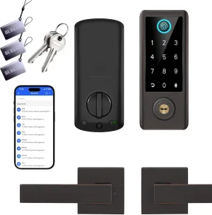 BEBASIA Smart Fingerprint Door Lock with Handle Set, Full App Control, Electronic Digital Touchscreen Keypad, Deadbolt Smart Locks for Front Door, Auto Lock, Aged Bronze
