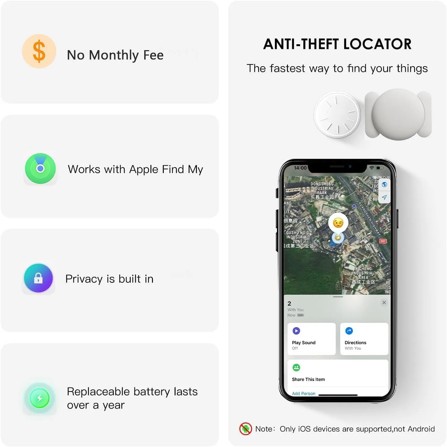Car GPS Tracking Device for Vehicles,Cars etc,1PCS Real Time GPS Tracker for Vehicles Work with Find My (iOS Only),Mini Hidden Car Tracker with Magnetic Waterproof Case,No Monthly Fee(White)