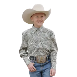 Cinch Kid's Long Sleeve Western Snap Green Paisley Shirt