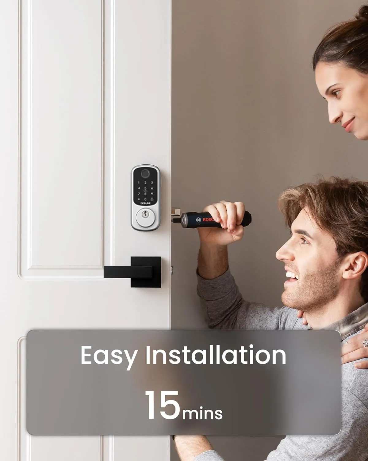 DESLOC B200 Fingerprint Smart Door Lock, Keyless Entry Door Lock, App Control, Smart Locks for Front Door, Smart Deadbolt Lock, Touchscreen Keypad, Emergency Power Port, 12 Months Battery, Sliver