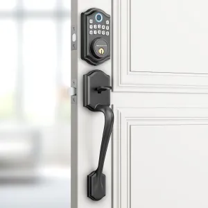 DS10 Keyless Entry Door Locks - Keypad Lock with Handle Set, Fingerprint Deadbolt, Smart Locks for Front Doors, Auto-Lock & One Touch Locking, 2 Keys, Easy Installation