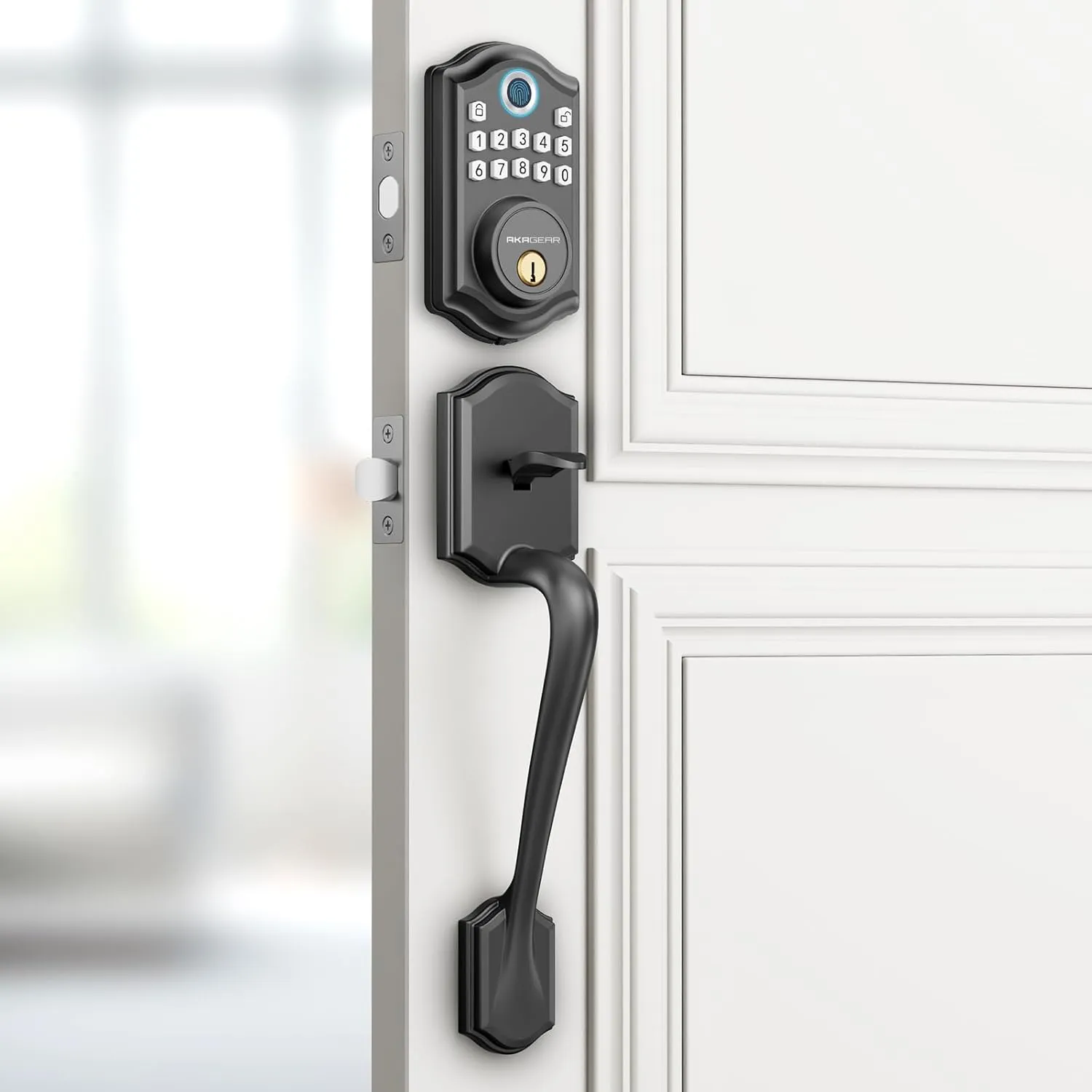 DS10 Keyless Entry Door Locks - Keypad Lock with Handle Set, Fingerprint Deadbolt, Smart Locks for Front Doors, Auto-Lock & One Touch Locking, 2 Keys, Easy Installation