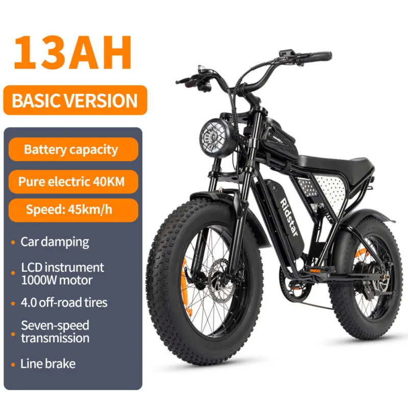 Electric Bike 1000W/2000W Fat Tire 20" Mountain E-Bike 13Ah/20Ah/40Ah