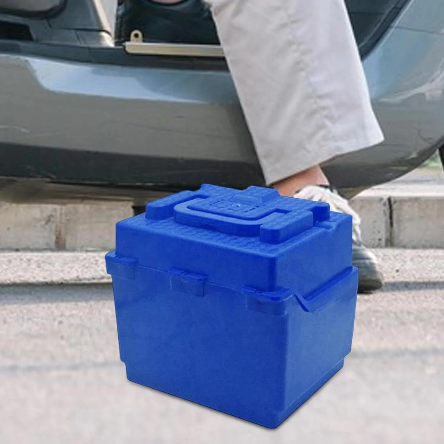 Electric Bike Battery Box Battery Storage Box Dustproof Carrying Box Portable Battery Holder Battery Case for Tricycles, Blue