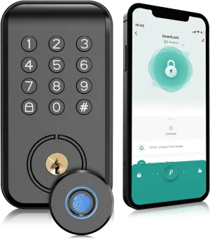 Fingerprint Door Lock, Keyless Entry Door Lock, Smart Locks for Front Door, Smart Door Lock with App Control, Smart Bluetooth Keypad Deadbolt, Auto Lock, Easy Install (Black)