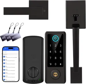 Fingerprint Door Lock with Handle Sets, BEBASIA Keyless Entry Door Lock, Bluetooth Front Door Lock Set, Smart Deadbolt, Electronic Keypad Digital Lock with Handle, Aged Bronze