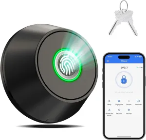 Fingerprint Keyless Entry Door Lock,Smart Deadbolt Lock with App Countrol,Biometric Door Lock with 2 Keys,10 Months Battery,Auto-Lock,One-Touch Lock,Easy Install,Deadbolt Alternative,IP66 Waterproof