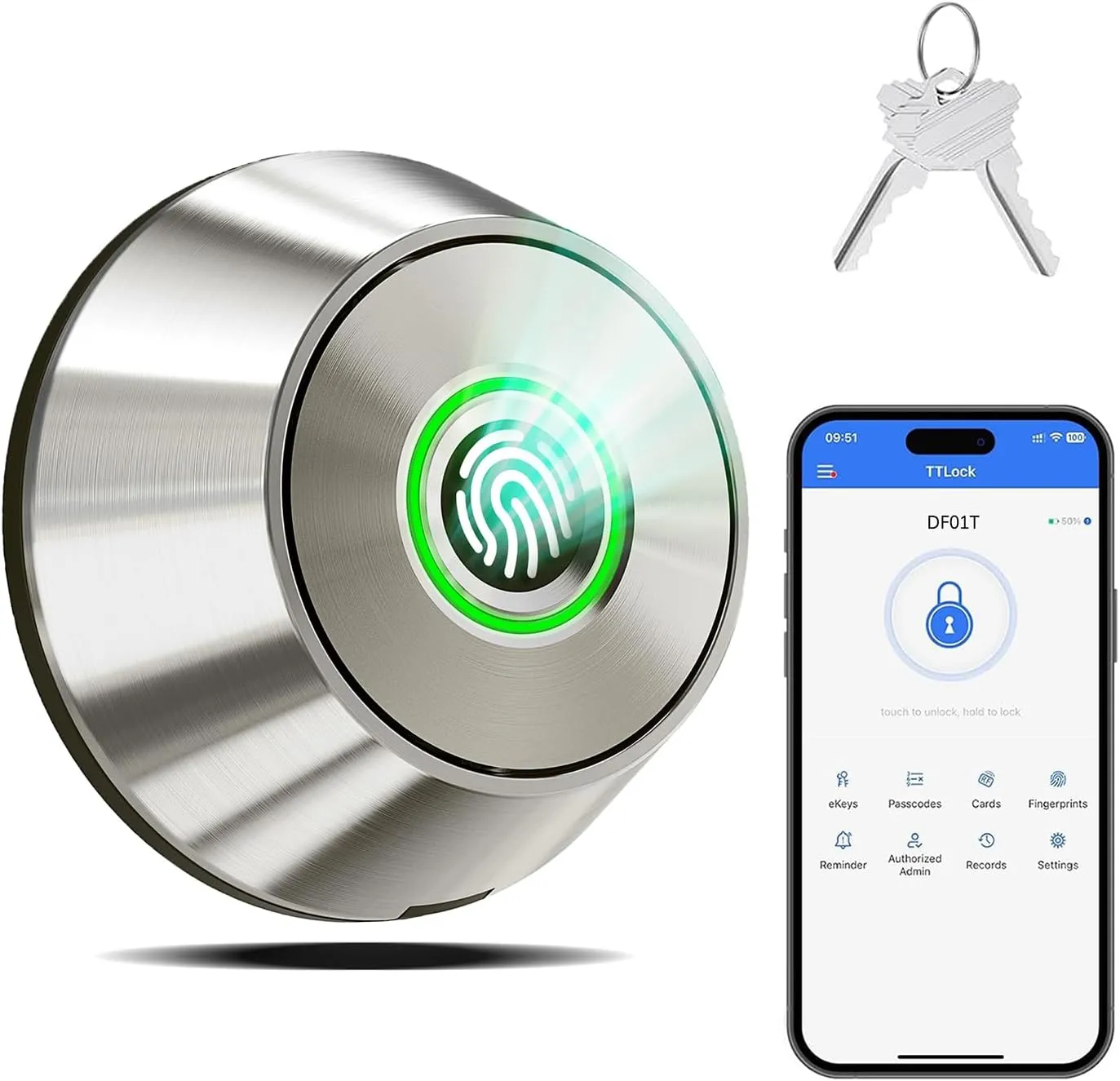 Fingerprint Keyless Entry Door Lock,Smart Deadbolt Lock with App Countrol,Biometric Door Lock with 2 Keys,10 Months Battery,Auto-Lock,One-Touch Lock,Easy Install,Deadbolt Alternative,IP66 Waterproof