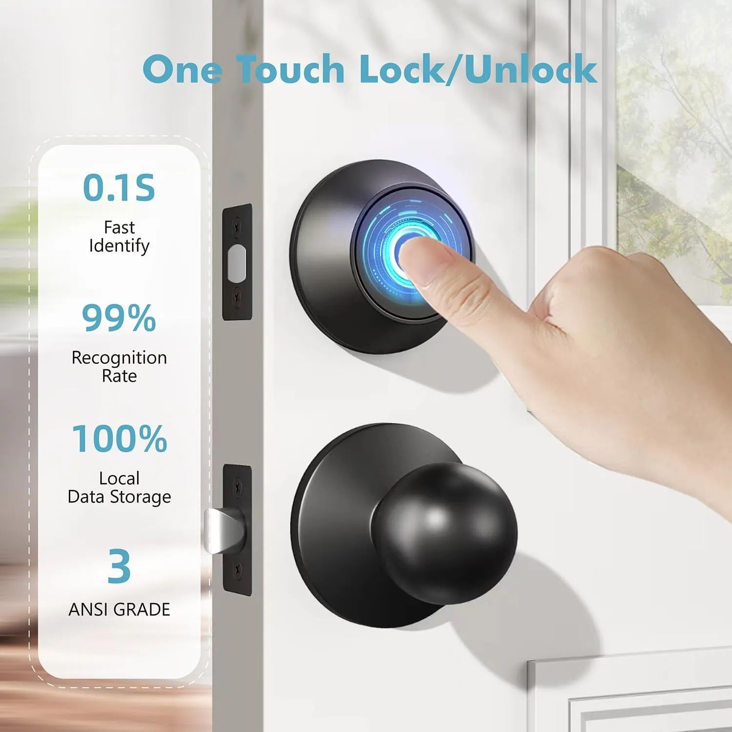Fingerprint Keyless Entry Door Lock,Smart Deadbolt Lock with App Countrol,Biometric Door Lock with 2 Keys,10 Months Battery,Auto-Lock,One-Touch Lock,Easy Install,Deadbolt Alternative,IP66 Waterproof