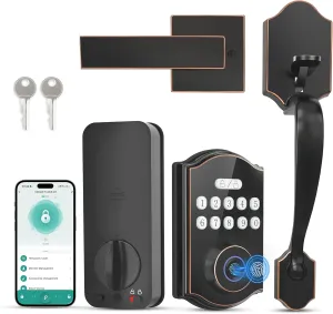 Fingerprint Smart Front Door Lock Set, APP Control Keyless Entry Door Lock with Handle, Anti-Peeping Digital Electronic Keypad, Auto Lock, Easy Install, Oil Rubbed Bronze