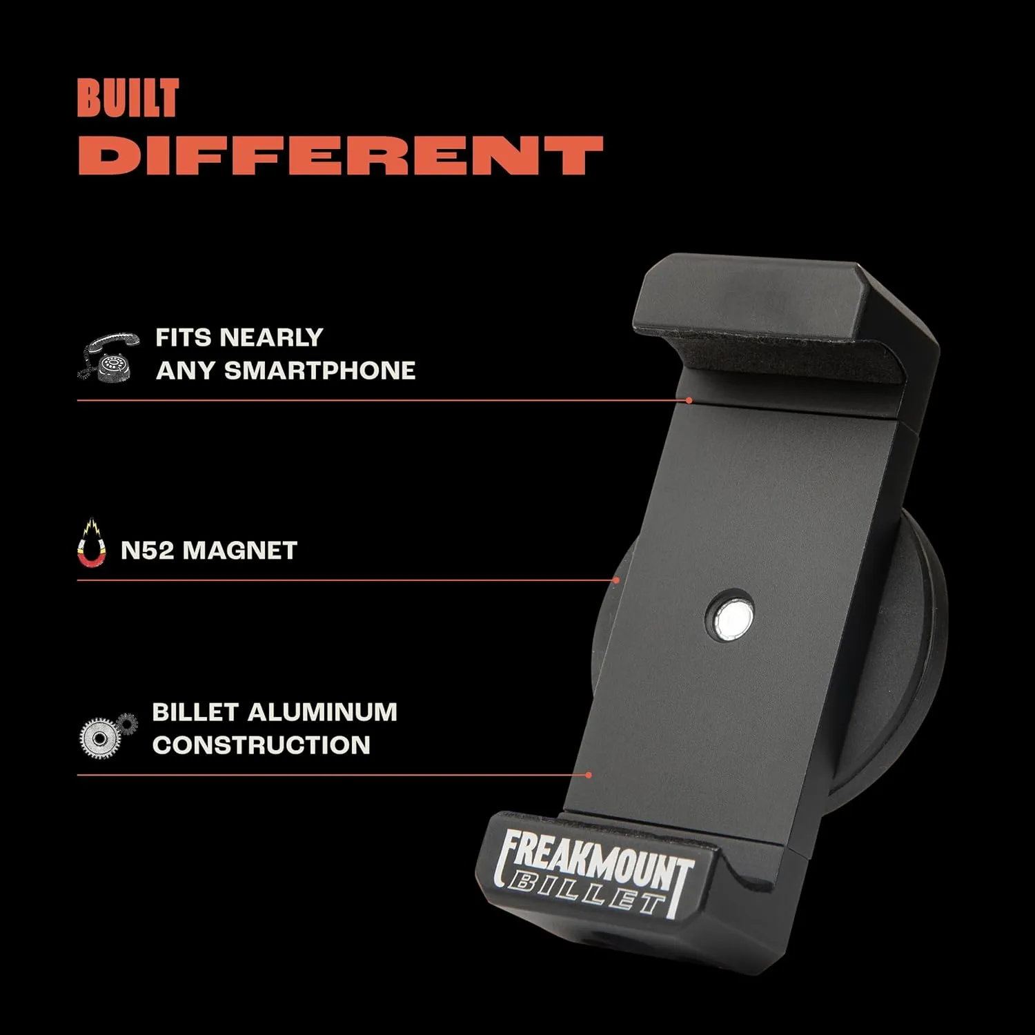 FREAKMOUNT Magnetic Motorcycle Phone Mount - Compatible with Harley Davidson - Premium Billet Aluminum Holder for Gas Tank, High-Speed Magnet Accessories - Fits Most Phones, Black