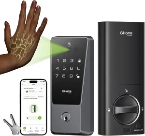 GHome Smart Door Lock, Palm Vein Smart Locks for Front Door, 5 in 1 Keyless Entry Door Lock, Alexa Control, Auto Lock, Built-in WiFi, Rechargeable Battery, Smart Deadbolt