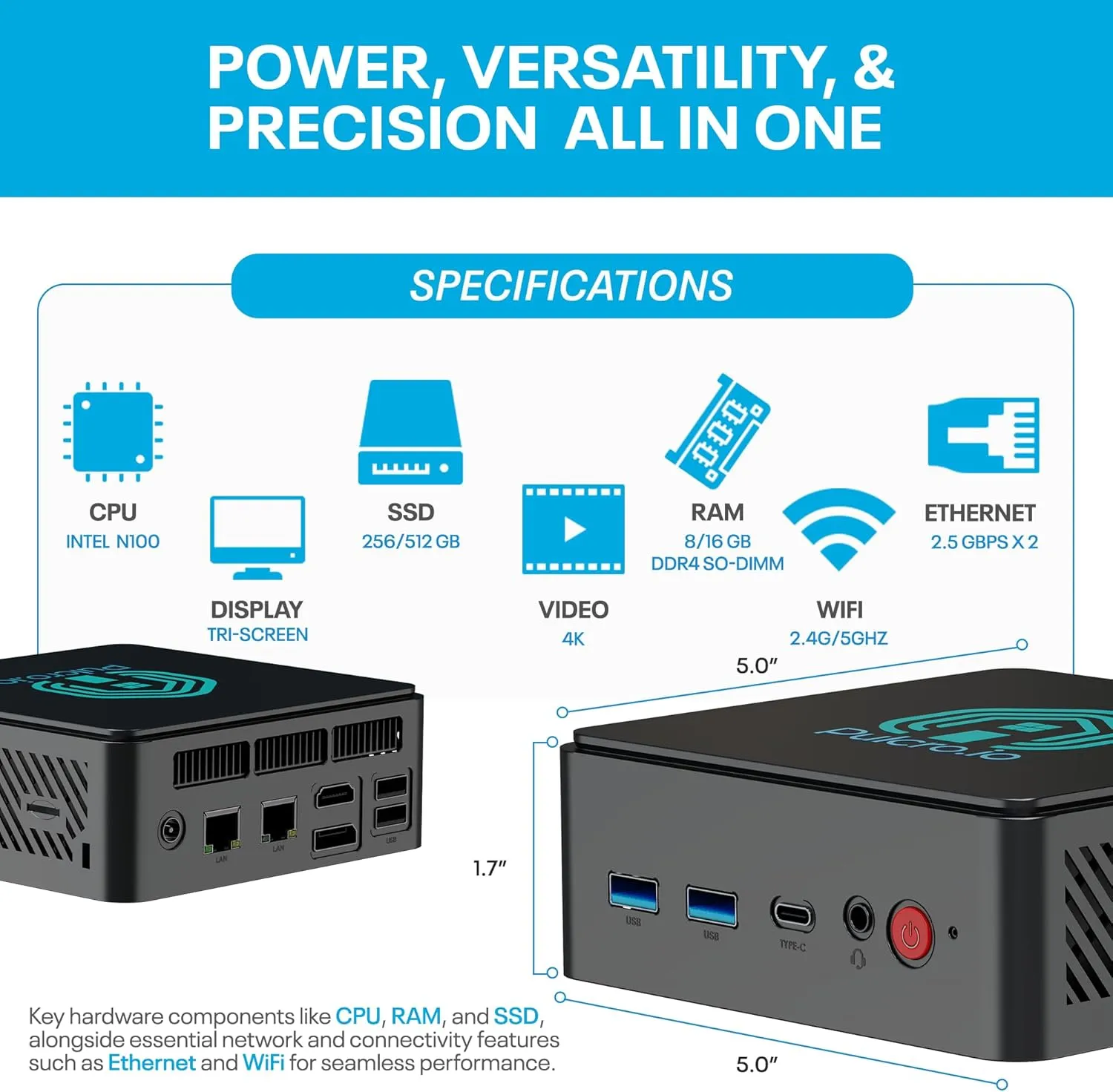 Home Assistant | Pulcro TK Two Mini PC | N100 CPU, 16GB DDR4 RAM, 512GB M2 SSD, 4K HDMI DisplayPort USB Support, 4X USB, 2.5Gbps Ethernet, WiFi, BT | Smart Home Automation Hub