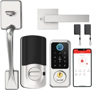 Hornbill Biometric Fingerprint Smart Lock with Front Door Handle Set, Keyless Entry Smart Door Lock with Keypad, 8-in-1 Smart Deadbolt, Digital Smart Door Lock, Bluetooth Door Lock with Auto Lock