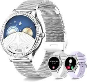 Iaret Smart Watches for Women (Answer/Make Call), Smartwatch for Android Phones iPhone, 1.32'' Waterproof Smart Watches with AI Voice Heart Rate Blood Oxygen Sleep Monitor, Gifts for Women, Silver