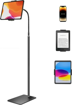 iPad Floor Stand, Height Adjustable Tablet Floor Stand with Flexible Gooseneck, Overhead Tablet Stand for Bed, Compatible with iPad Mini Air Pro 12.9/9.7, Cell Phones, Kindle, Switch, E-Readers
