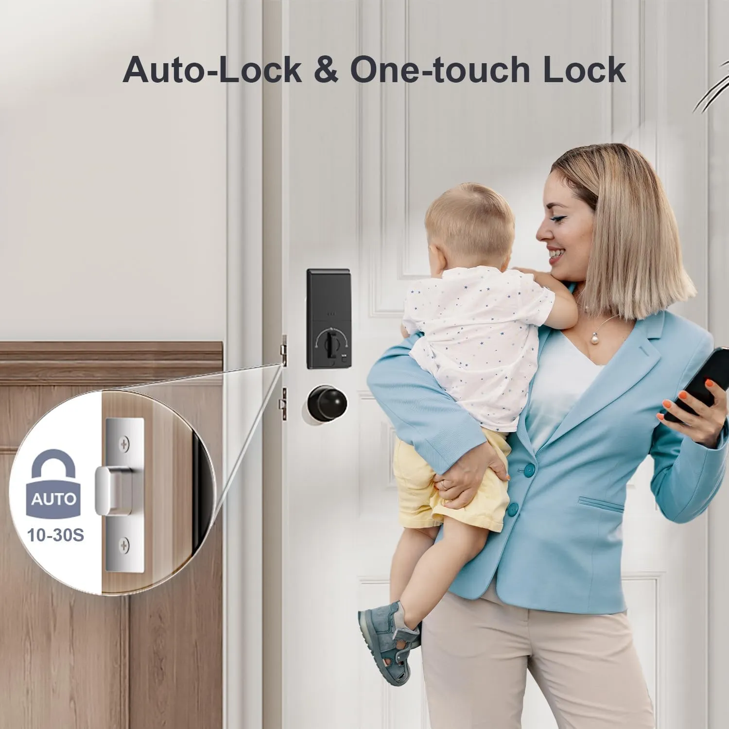 Keyless Entry Door Lock Deadbolt with Handle Set, Door Locks for Front Door, Keypad Door Lock with Handle, Smart Door Knob, Auto Locking, Installation Guide, Black
