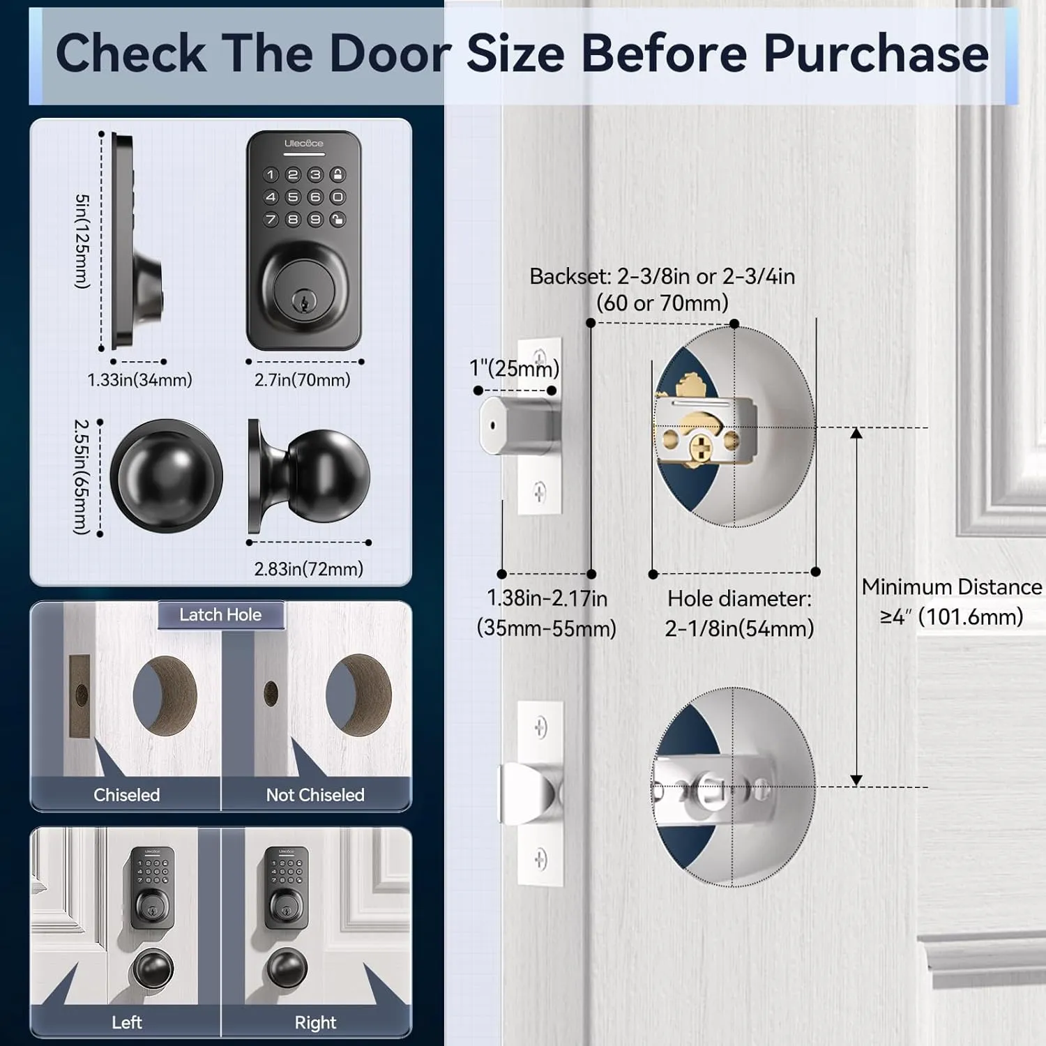 Keyless Entry Door Lock Deadbolt with Handle Set, Door Locks for Front Door, Keypad Door Lock with Handle, Smart Door Knob, Auto Locking, Installation Guide, Black