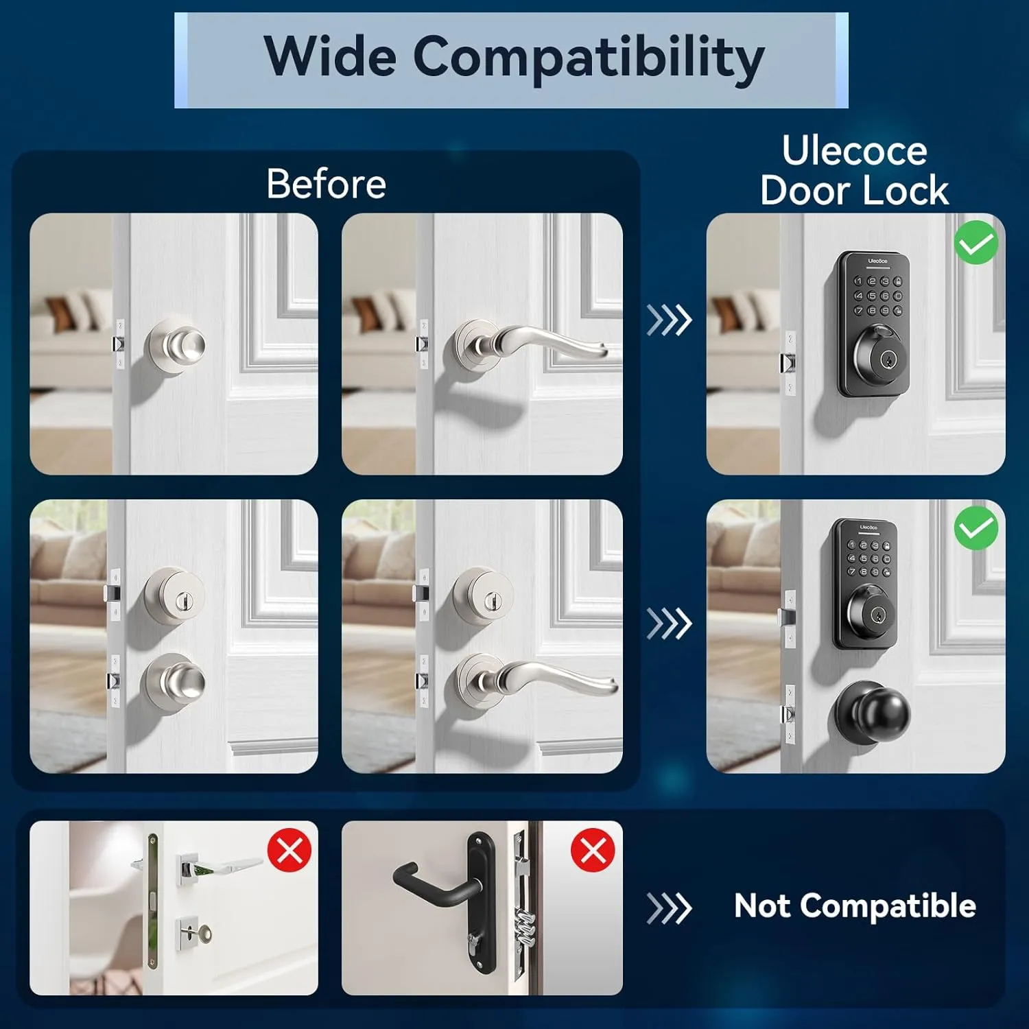Keyless Entry Door Lock Deadbolt with Handle Set, Door Locks for Front Door, Keypad Door Lock with Handle, Smart Door Knob, Auto Locking, Installation Guide, Black