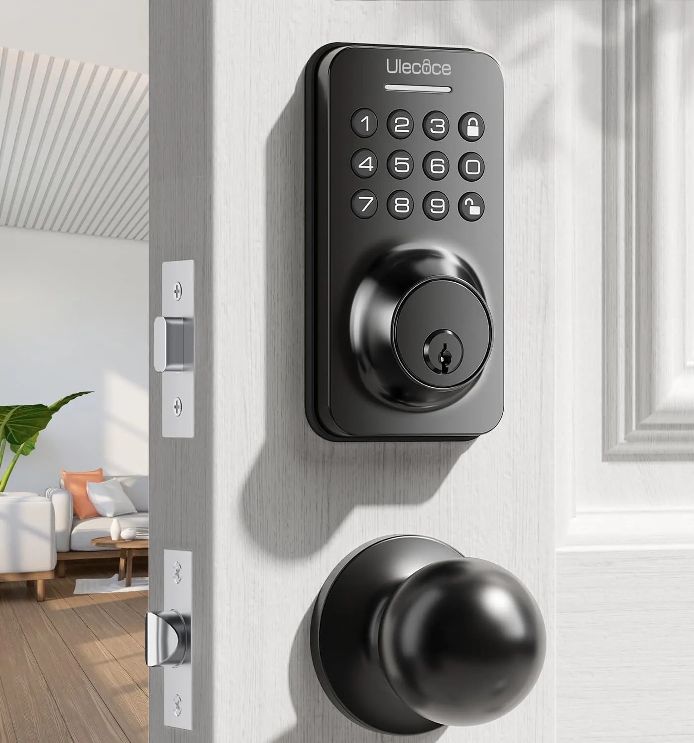 Keyless Entry Door Lock Deadbolt with Handle Set, Door Locks for Front Door, Keypad Door Lock with Handle, Smart Door Knob, Auto Locking, Installation Guide, Black