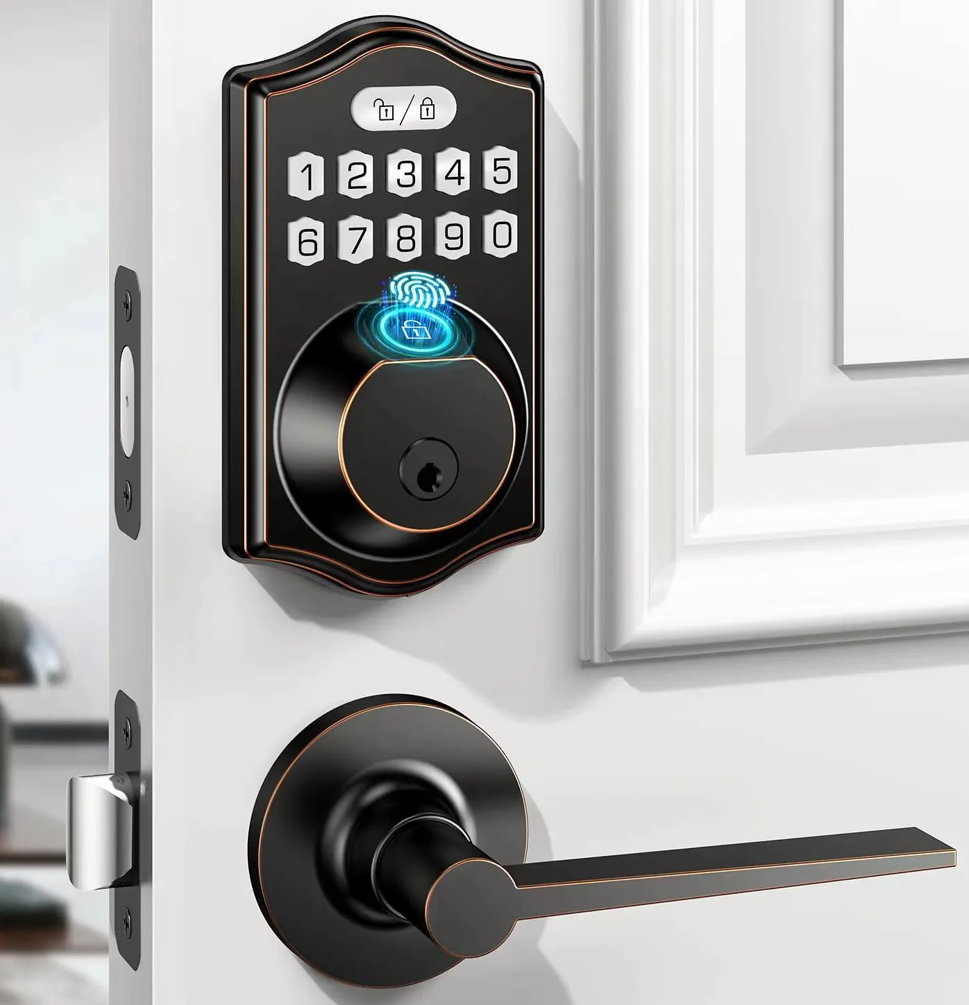 keyless Entry Door Lock deadbolt with Handle Set-Front Fingerprint Smart Door Locks for with 2 Lever Handles-Electronic Keypad Code Deadbolt