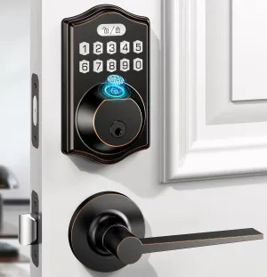 keyless Entry Door Lock deadbolt with Handle Set-Front Fingerprint Smart Door Locks for with 2 Lever Handles-Electronic Keypad Code Deadbolt