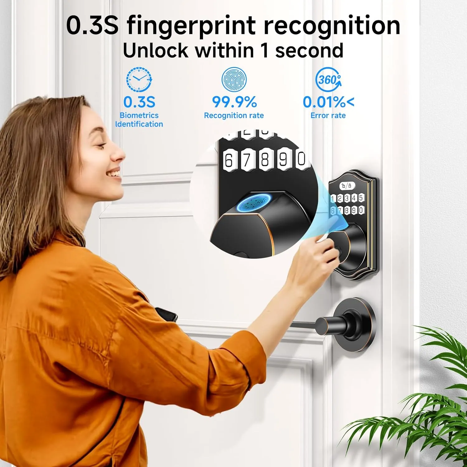 keyless Entry Door Lock deadbolt with Handle Set-Front Fingerprint Smart Door Locks for with 2 Lever Handles-Electronic Keypad Code Deadbolt