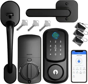 Keyless Entry Door Lock with Handle Set, Keyless Entry Deadbolt with Handle Set, Smart Locks for Front Door Alexa Fingerprint Auto Lock,Black