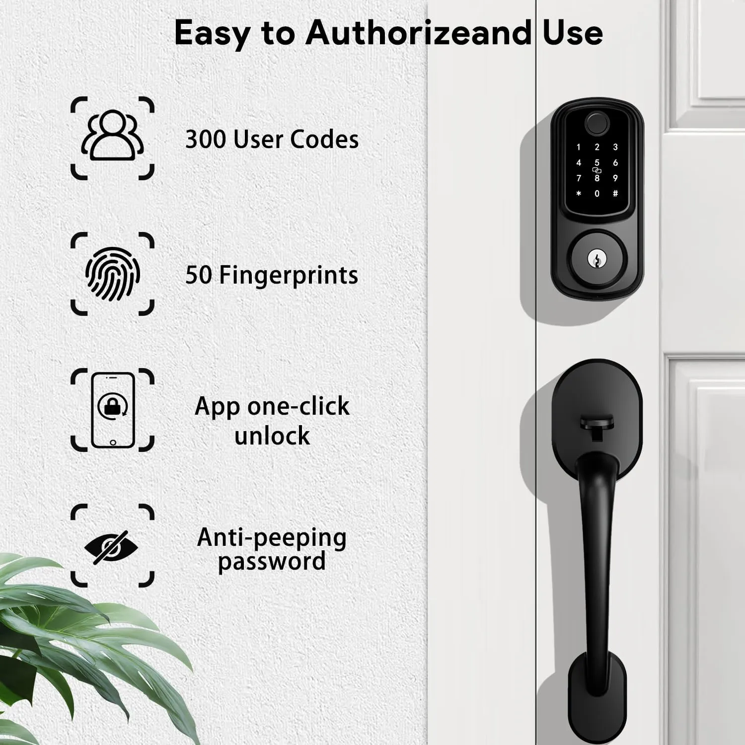 Keyless Entry Door Lock with Handle Set, Keyless Entry Deadbolt with Handle Set, Smart Locks for Front Door Alexa Fingerprint Auto Lock,Black