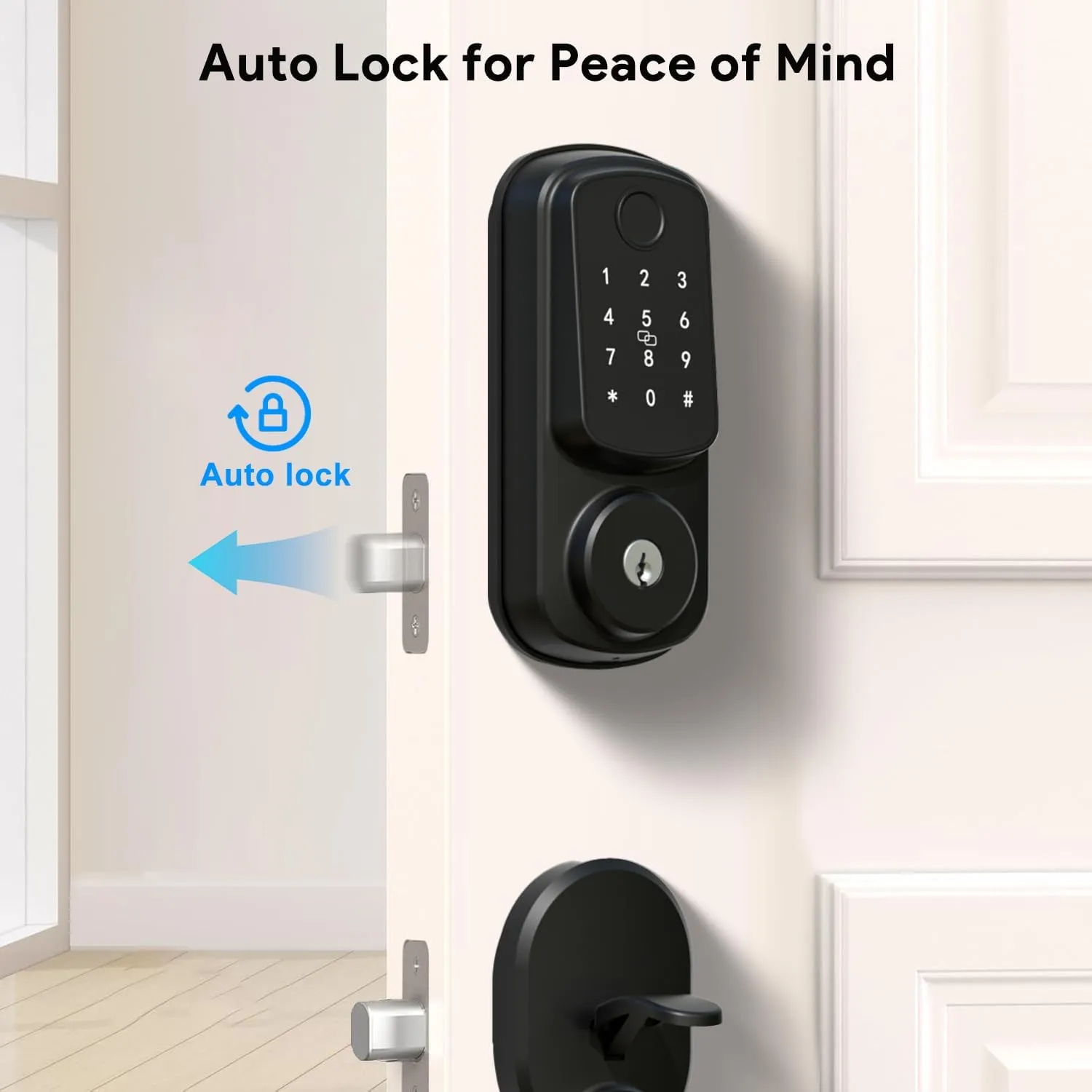 Keyless Entry Door Lock with Handle Set, Keyless Entry Deadbolt with Handle Set, Smart Locks for Front Door Alexa Fingerprint Auto Lock,Black