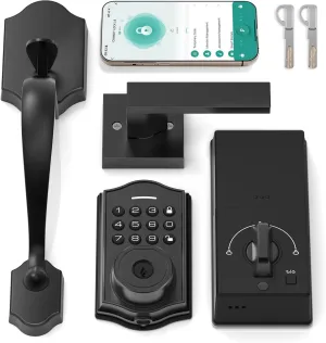 Keyless Entry Door Lock with Handle,Fingerprint Smart Front Door Lock Set,APP Control, Electronic Keypad Deadbolt with Lever Handle, Anti-Peeping, Auto Lock, Easy Install, Black