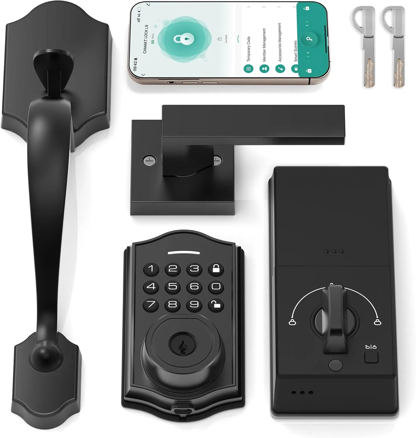 Keyless Entry Door Lock with Handle,Fingerprint Smart Front Door Lock Set,APP Control, Electronic Keypad Deadbolt with Lever Handle, Anti-Peeping, Auto Lock, Easy Install, Black