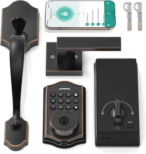 Keyless Entry Door Lock with Handle,Fingerprint Smart Front Door Lock Set,APP Control, Electronic Keypad Deadbolt with Lever Handle, Anti-Peeping, Auto Lock, Easy Install, Oil Rubbed Bronze
