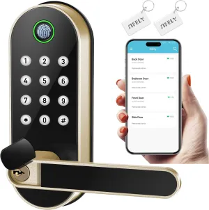 Keyless-Entry Fingerprint Smart Door Lock: Sifely Digital Electronic Lock with Code Passcode, Electric Door Knob, Biometric Door Handle, Perfect for Exterior/Interior/Entry/Bedroom Doors (Gold)