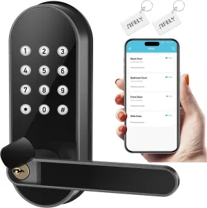 Keyless-Entry Keypad Electronic Door Lock: Digital Smart Lock with Code Passcode, Electric Door Knob/Handle, Perfect for Entry Doors, Bedroom Doors (Black, App Control, Non-Fingerprint)