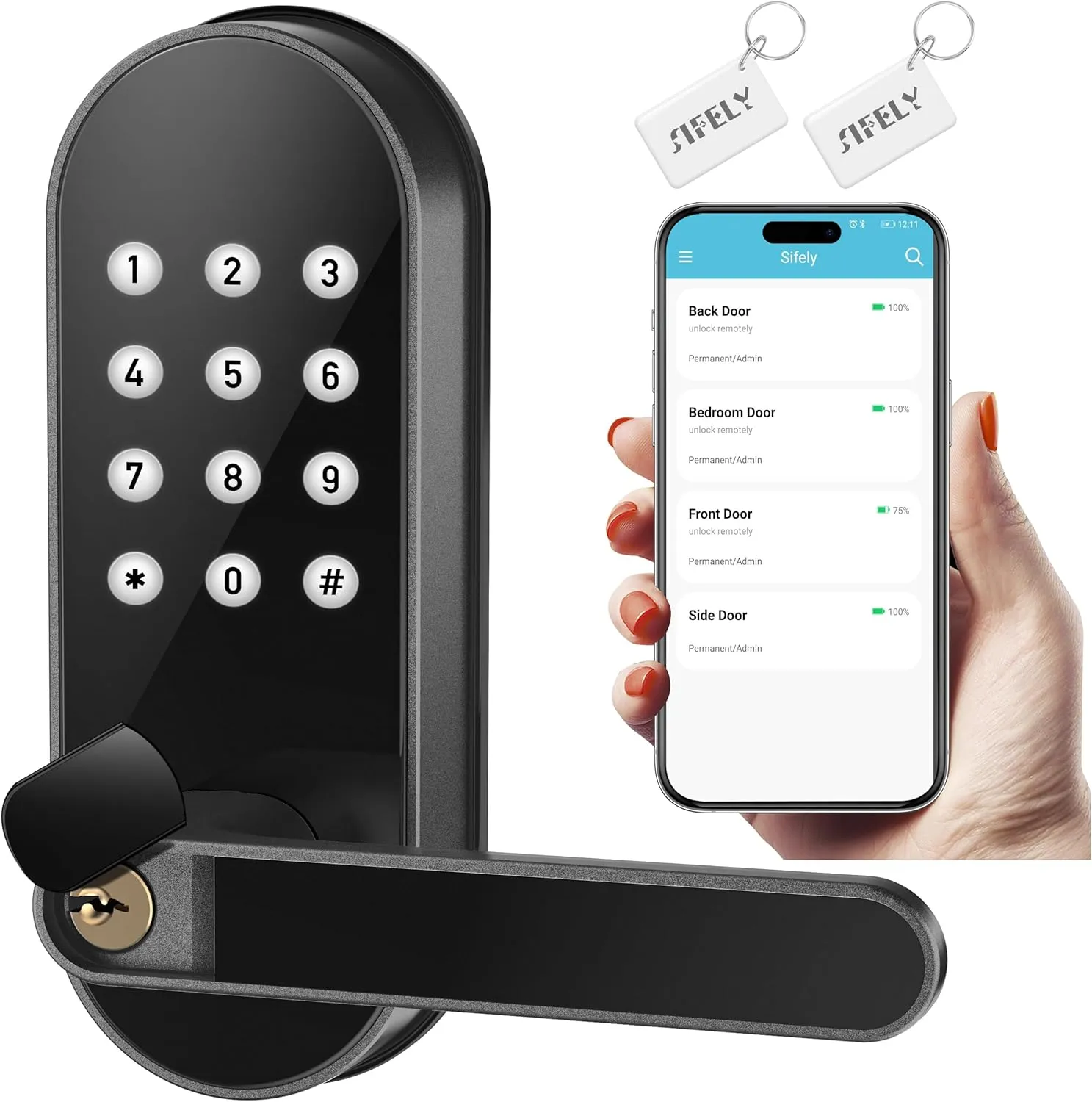 Keyless-Entry Keypad Electronic Door Lock: Digital Smart Lock with Code Passcode, Electric Door Knob/Handle, Perfect for Entry Doors, Bedroom Doors (Black, App Control, Non-Fingerprint)