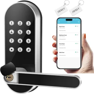 Keyless-Entry Keypad Electronic Door Lock: Digital Smart Lock with Code Passcode, Electric Door Knob/Handle, Perfect for Entry Doors, Bedroom Doors (Silver, App Control, Non-Fingerprint)
