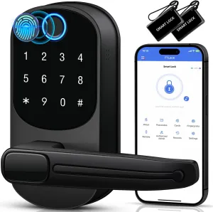 Keypad Door Lock with Handle, VOLIBeL Keyless Entry Door Locks, Smart Fingerprint Smart Knob for Front, Electronic Digital Deadbolt, Smart Locks with App & Security Deadlocking