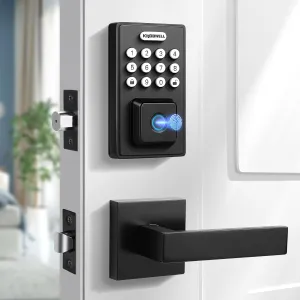 KNOBWELL Smart Fingerprint Door Lock with Lever Handle, Keyless Entry, Biometric Keypad, Electronic Deadbolt LockMatte Black